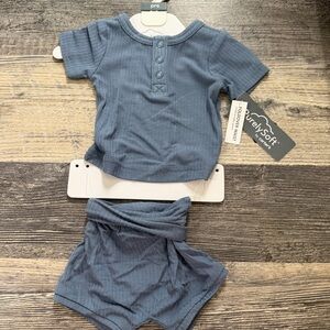 Carter’s Preemie 2 Piece Set Blue Ribbed Outfit Shirt & Shorts NWT PurelySoft